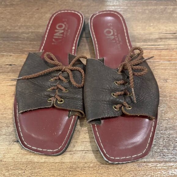 Kino Brown Leather Lace-Up Slip-On Sandals Slides Size 9 Boho Made in Key West - Picture 1 of 11